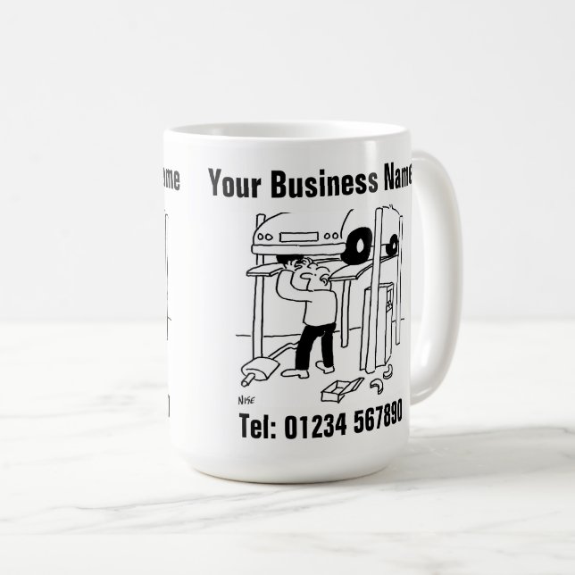 Mug Réparation et entretien des voitures Cartoon. (Devant droit)