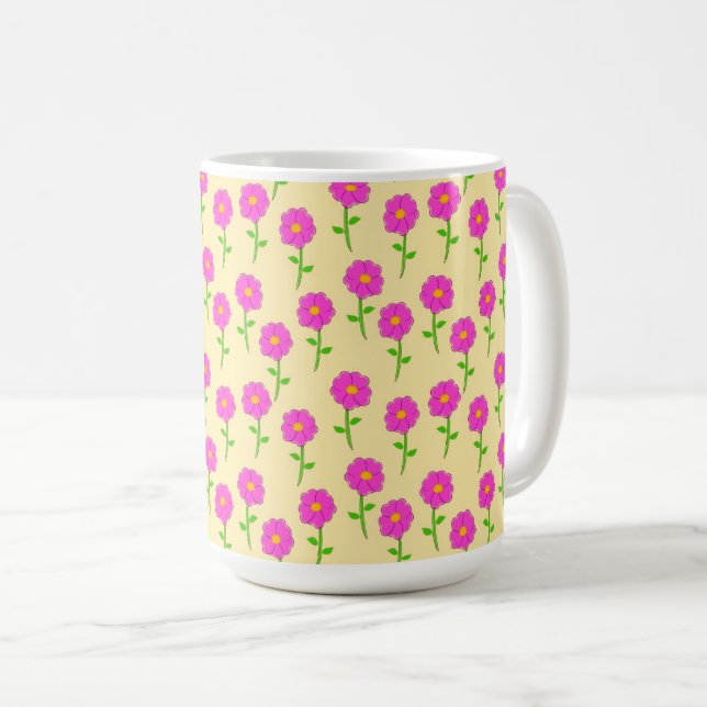 Mug Repeat Flower Pattern with Hot Pink Flowers (Devant droit)
