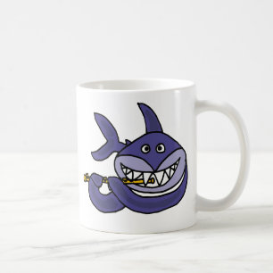 Mug Requin drôle jouant la bande dessinée de cannelure