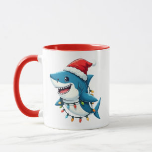 Mug Requin drôle portant le chapeau de Noël de Santa