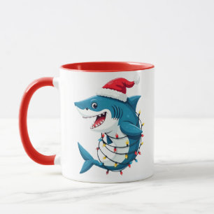 Mug Requin drôle portant un chapeau de Noël de Santa
