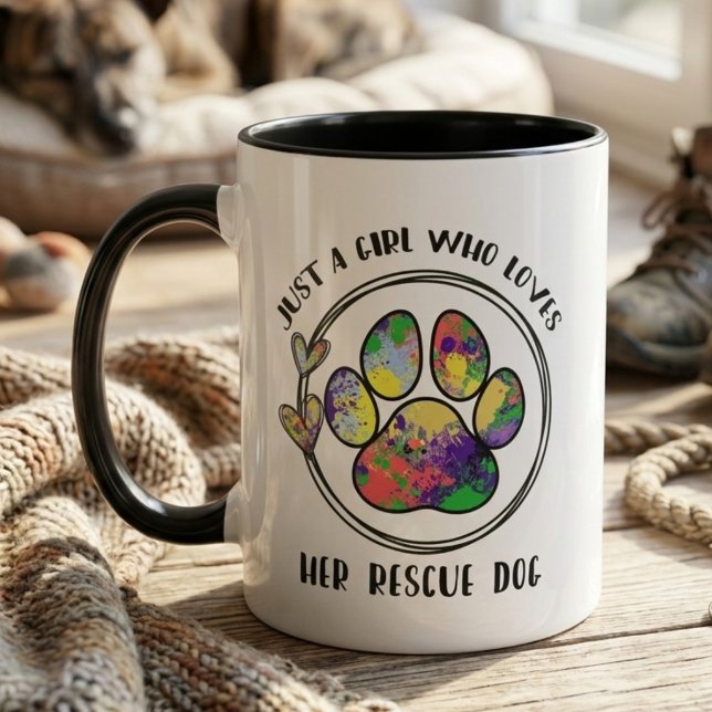 Mug Rescue Dog Paw Whimsical Pet Lover (Rescue Dog Pet Lover mug)