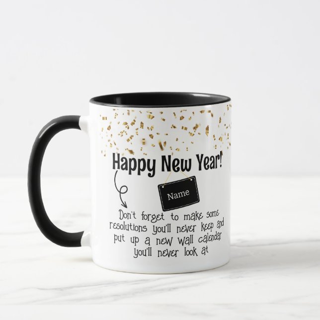 Mug Résolution Sarcastique drôle Happy Nouvel An Confe (Gauche)