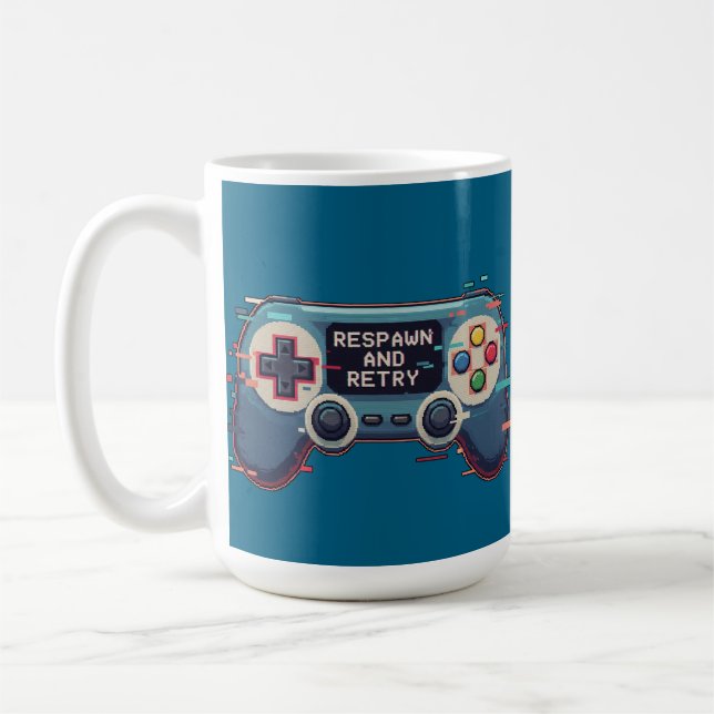 Mug Respawn and Retry - Retro Gaming Glitch Art (Gauche)