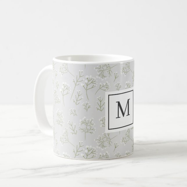 Mug Respiration de Bébé Blanc Fleur de Gypsophile Mono (Devant gauche)