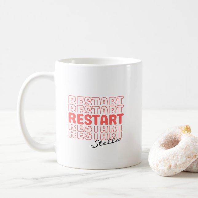 Mug Restart Coral Wavy Retro Custom Name Text (Avec donut)
