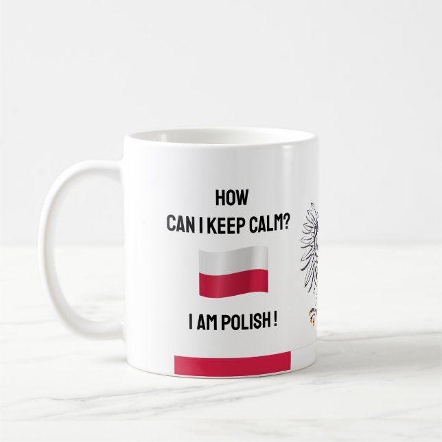 Mug Restez calme Pologne & Texte amusant, drapeau polo (Gauche)