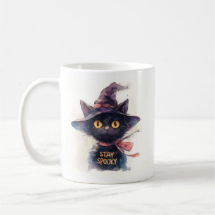 Mug Restez Éffrayant - Aquarelle Chat noir en Casquett