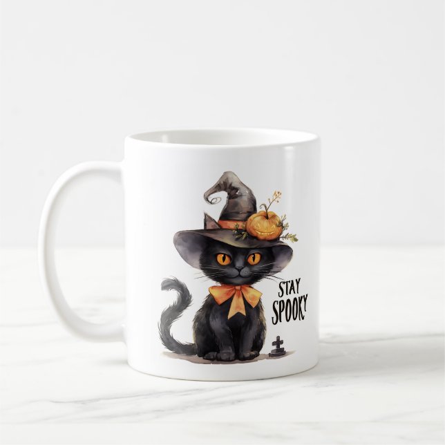 Mug Restez Éffrayant - Chat Casquette sorcier (Gauche)