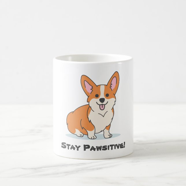 Mug Restez Pawsitif, Restez Positif, Cute Dog Pun Corg (Centre)