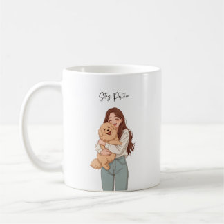 Mug Restez Positive Fille Mignonne & Chien S'étreignan