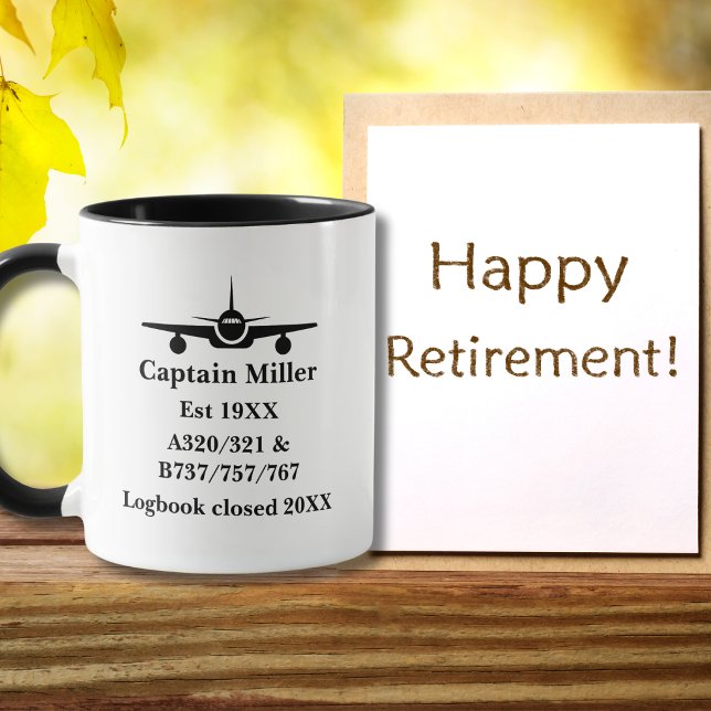Mug Retirement Pilot Airplane Minimalist Black Custom (Créateur téléchargé)