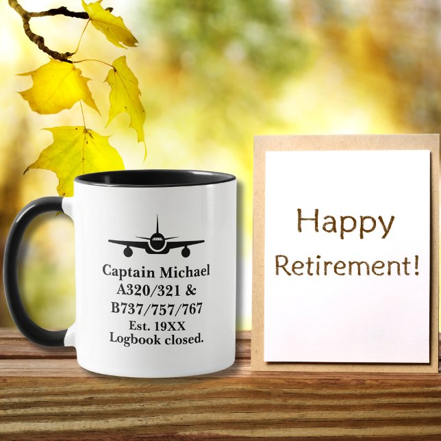 Mug Retirement Pilot Airplane Minimalist Black Custom (Créateur téléchargé)