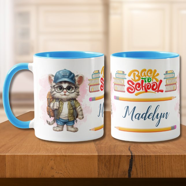 Mug Retourner À L'École Chat Porte Sac À Dos Personnal (Créateur téléchargé)