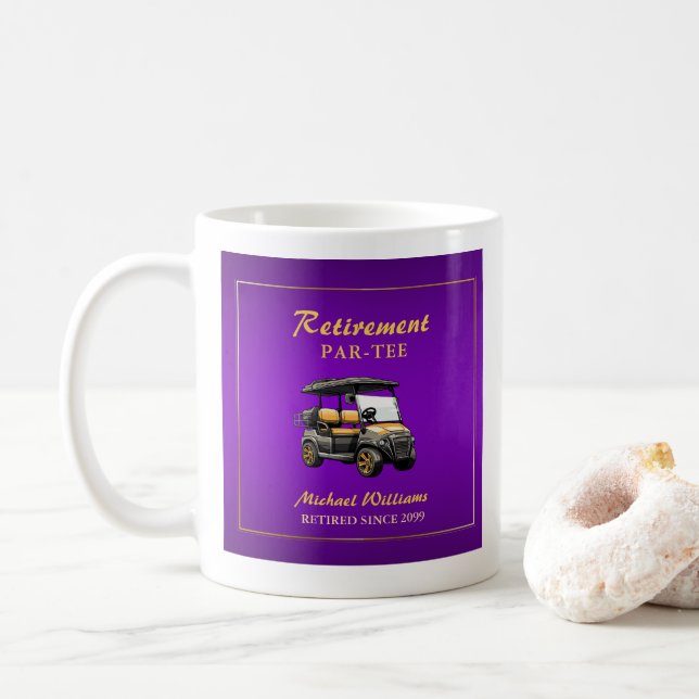 Mug Retraite Elégant thème de golf Panier Purple Gold (Avec donut)