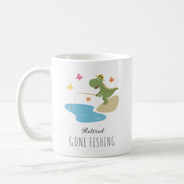 Mug Retraité Gone Fishing Cute Dinosaur Caricature (Gauche)