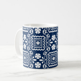 Mug rétro 60 blanc bleu motif floral