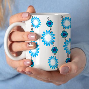 Mug Rétro 60s Psychedelic Aqua Floral Design
