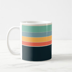 Mug Rétro Années 70 Bleu Nuit & Jaune Rayures Vintage