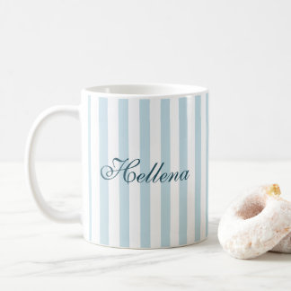 Mug Rétro Bandes Bleues et Blanches sur Fond Marin Per
