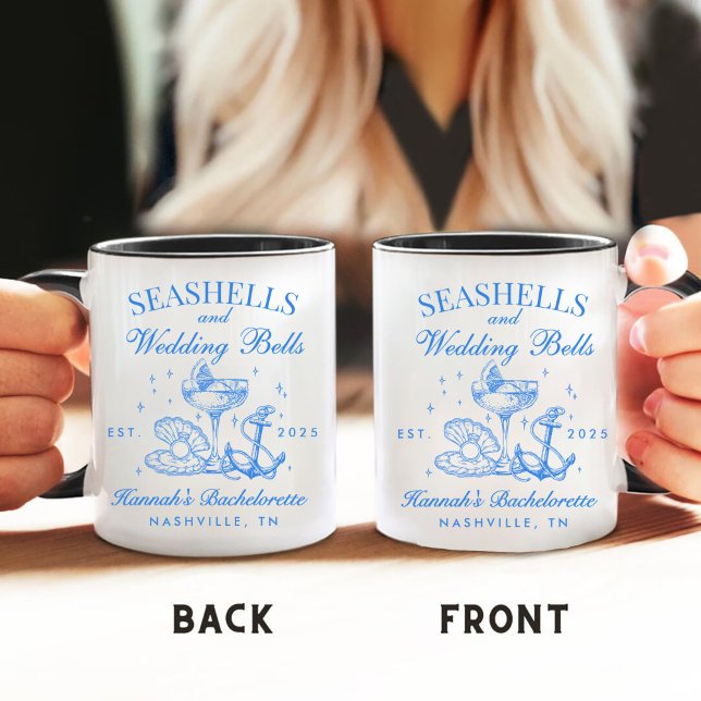 Mug Retro Bleu Coquillages & Cloches de Mariage Enterr (Créateur téléchargé)