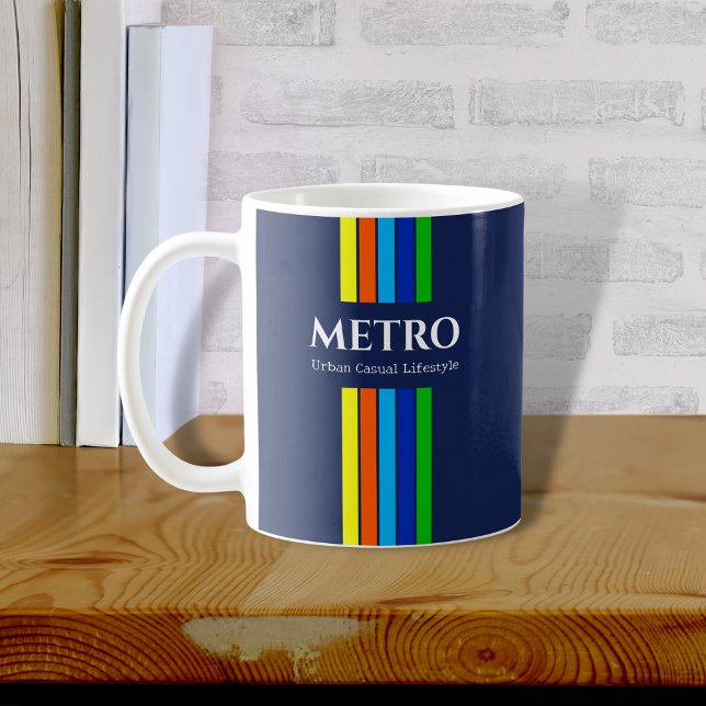 Mug Retro Blue Modern Stripes Business Logo (Créateur téléchargé)