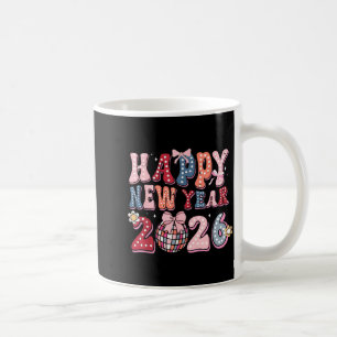 Mug Rétro Bonne Année 2026 Coquette Nœud Boule Disco