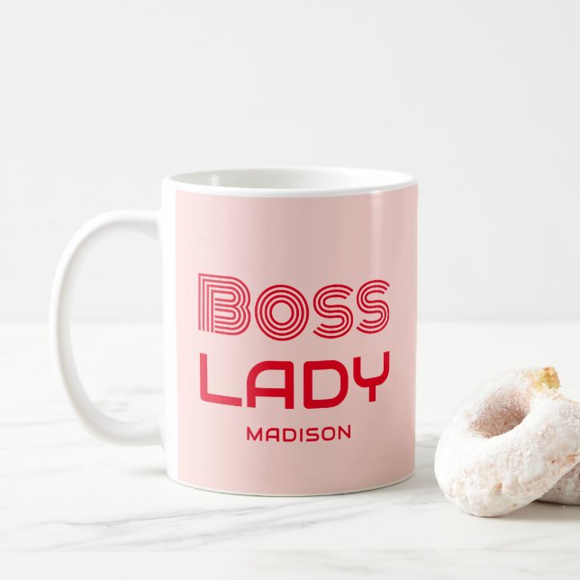 Mug Retro Boss Lady Rose Et Rouge Personnalisé (Avec donut)