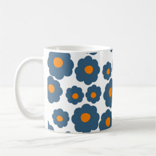 Mug Retro Chic Bleu Orange Floral Bold Y2K