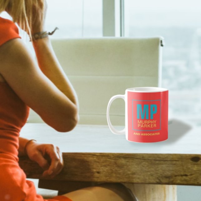 Mug Retro Coral Rouge Turquoise Jaune Entreprise Monog (Créateur téléchargé)