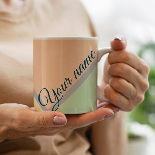 Mug Rétro élégant bloc de couleurs pastel écriture Nom
