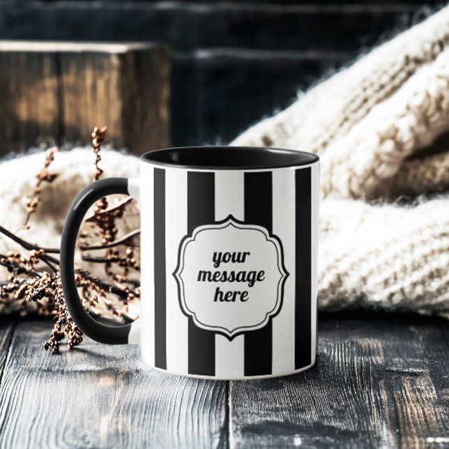 Mug Retro Elegant Personalized Black and White Stripe (retro elegant personalized black and white stripe mug)