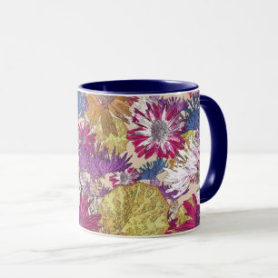 Mug Rétro, floral, fleurs rouges, bouquet, fleurs bleu