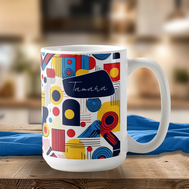 Mug Retro Géométrique Abstrait Pat#10 Navy Red ID1067 (Créateur téléchargé)