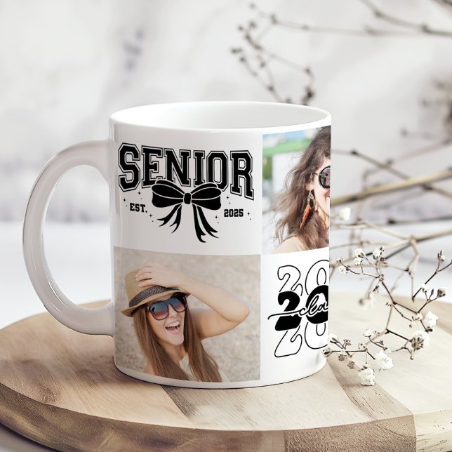 Mug Retro "Graduation 2025" Photo Collage (Retro "Graduation 2025" Photo Collage Coffee Mug on a boho kitchen table with dry flowers)