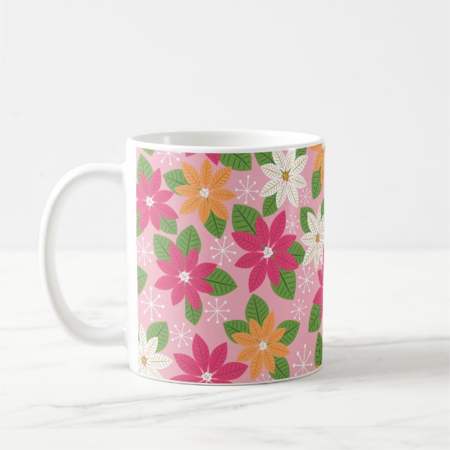 Mug Retro Holiday Poinsettia - Rose Green Orange (Gauche)