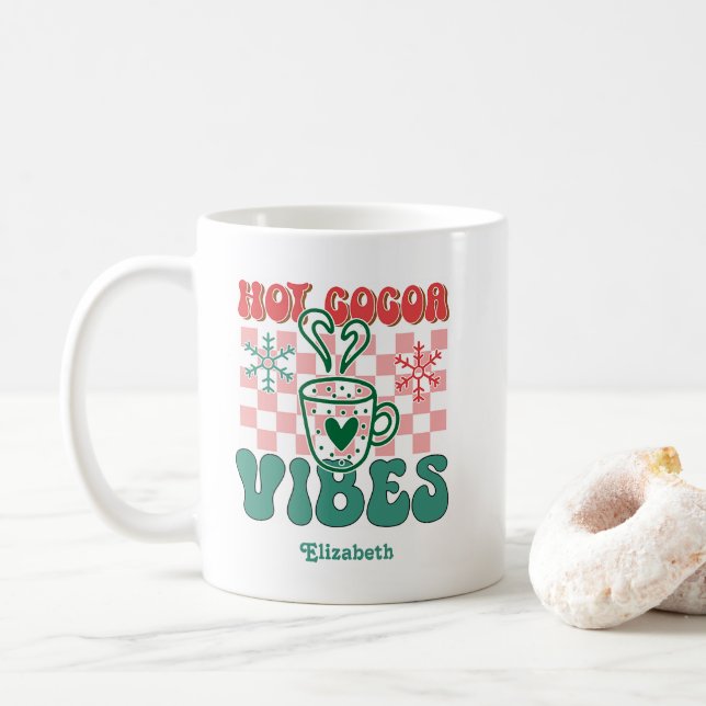 Mug Retro "Hot Cocoa Vibes" Noël personnalisé (Avec donut)