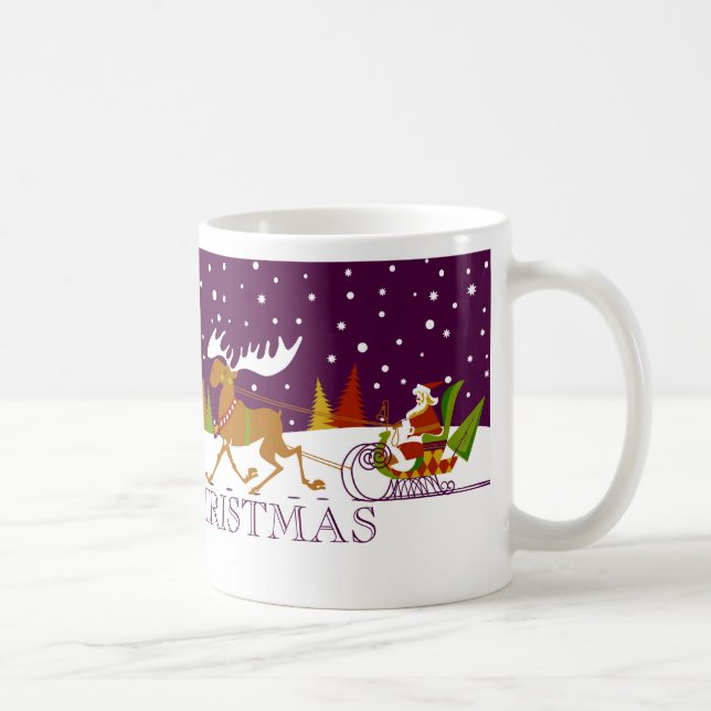 Mug Retro Joyeux Noël Père Noël & Reindeer (Droite)