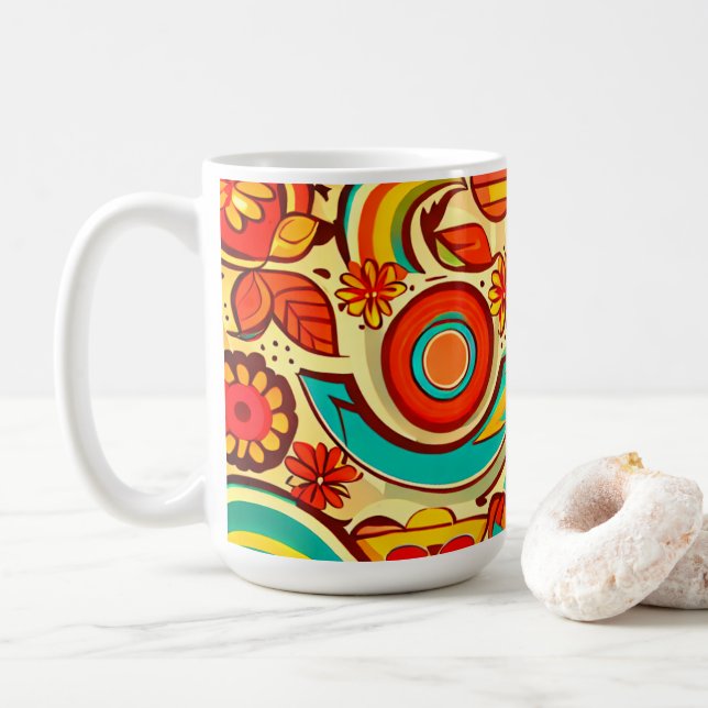 Mug Retro les années 70 Super Automne Éléments Motif (Avec donut)