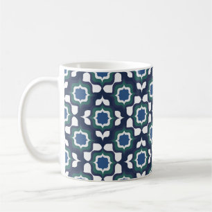Mug Rétro Méditerranéen Bleu Nuit Blanc