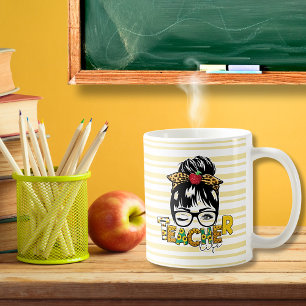 Mug Retro Messy Bun Sunflower Leopard Stripes Enseigna
