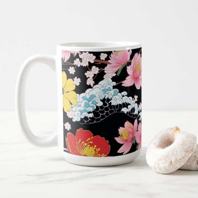 Mug Retro Modern Seigaiha Sakura Flowers Japan party (Avec donut)