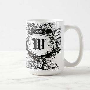 Mug Rétro monogramme noir et blanc W de motif