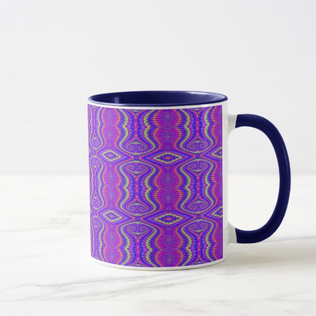 Mug Rétro motif de fractale des années 60 pourpres (Droite)