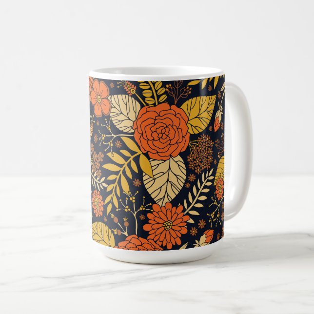 Mug Retro Orange, Jaune, Brown & Marine (Devant droit)