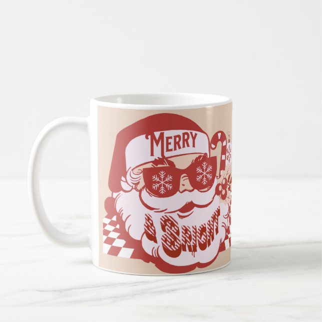 Mug Retro Père Noël Joyeux Noël rose (Gauche)