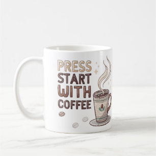 Mug Retro Pixel Art "Appuyez sur Commencer avec du caf