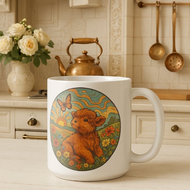 Mug Retro Psychedelic Highland Calf Inspiration (Créateur téléchargé)