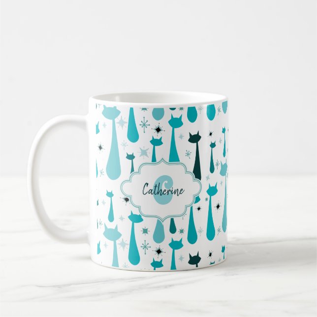 Mug Rétro silhouette atomique de Kitty dans Teal (Gauche)