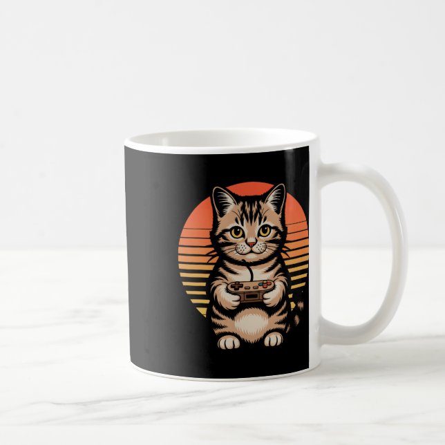 Mug Retro Sunset Gamer Cat Gamepad Kitten Playing Vide (Droite)